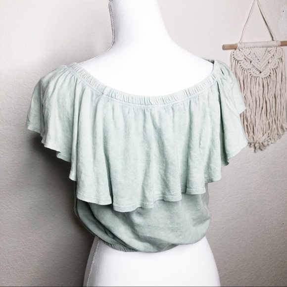 Free People Cropped Mint Boho Off Shoulder Top - Picture 5 of 6
